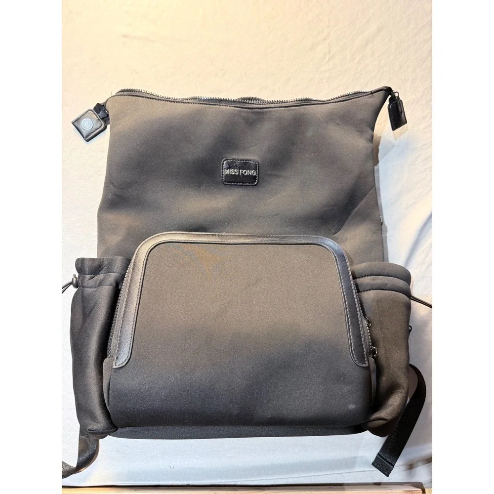 Miss Fong Neoprene Diaper Bag Backpack Black Water Resistant Travel Bag